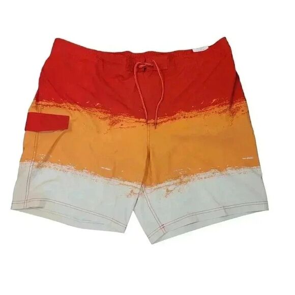 George Men's Above the Knee Red/Orange/White Poly/Spandex Eboard Shorts w Briefs - Picture 6 of 13
